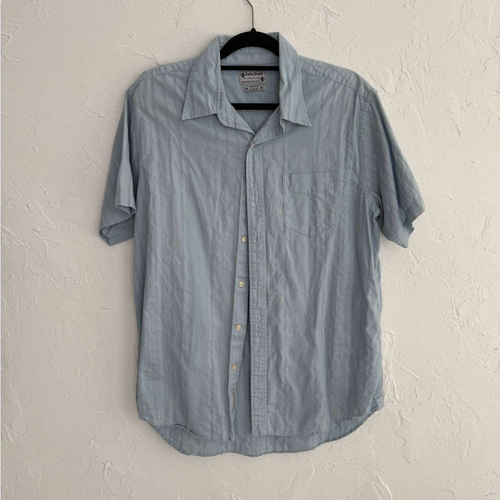 Vintage Lucky Brand Men's Blue Short Sleeve Button Down Shirt - L